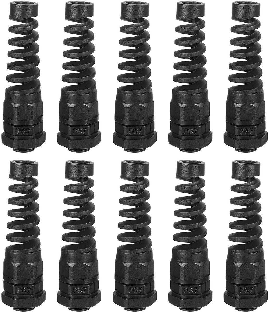 Dailygoods - 10 Stuks Waterdichte Kabeldoorvoer PG7 - Nylon Pigtail Spiral Set - Zwart