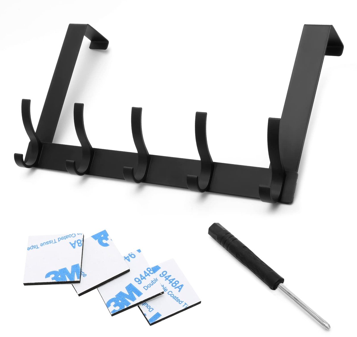 Dailygoods - Over Deur Hanger met 4 Haakjes voor Kleding en Handdoeken - Zwart