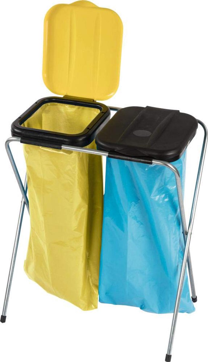Dailygoods - Afvalverzamelaar met deksel - 2x120L zwart/geel