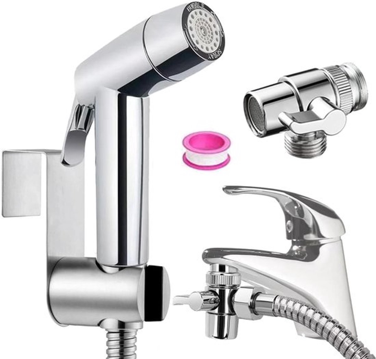Bidet Handdoucheset, ABS-kunststof, babyluiersproeiset met slanghaak van roestvrij staal, M22 x M24 waterkraandispenser, slang- en haaktoilet of wandhouder