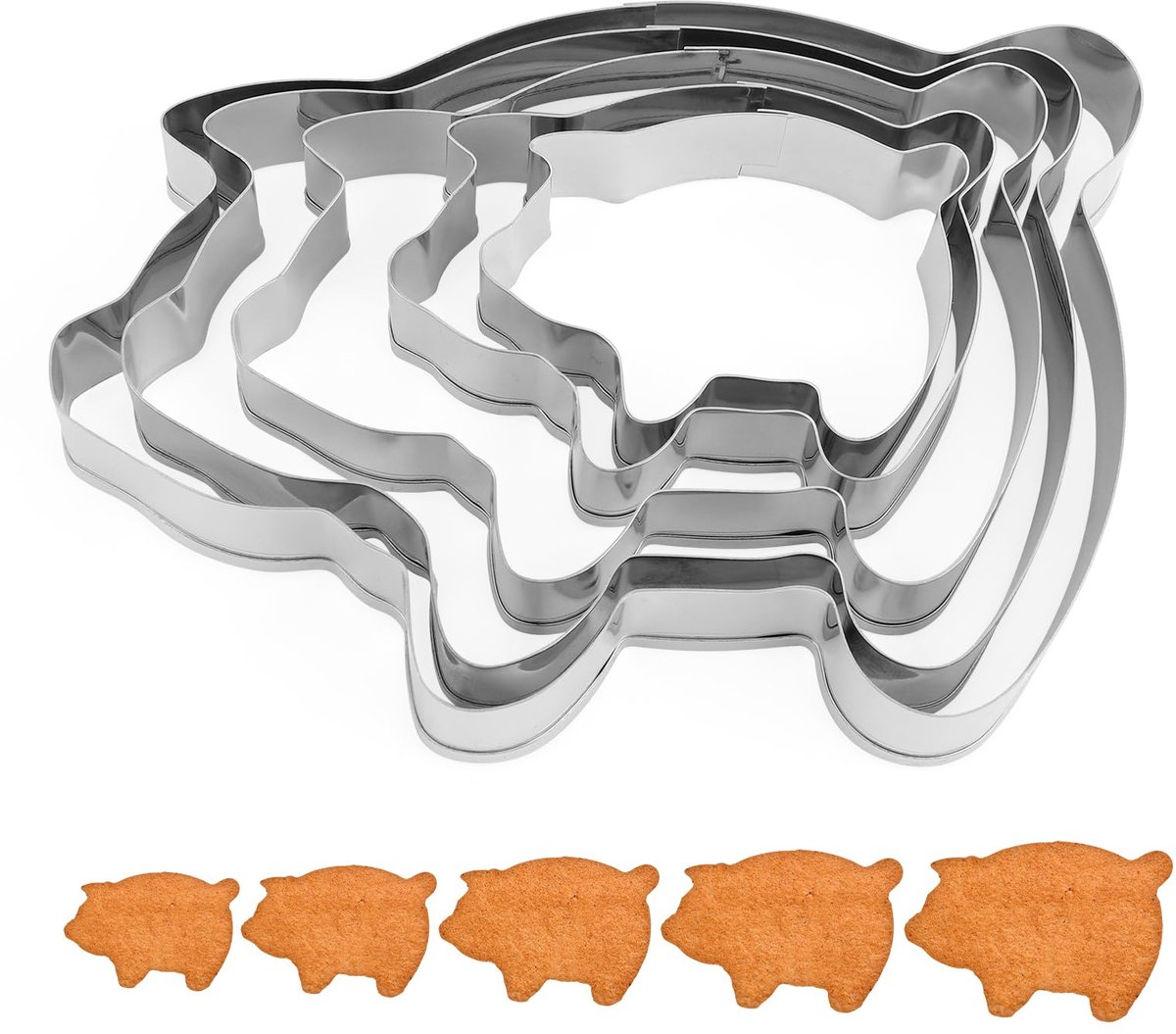 Dailygoods - Set van 5 Biscuitvormen in Varkensvorm - Ideaal voor Koekjes en Mexicaanse Broodjes