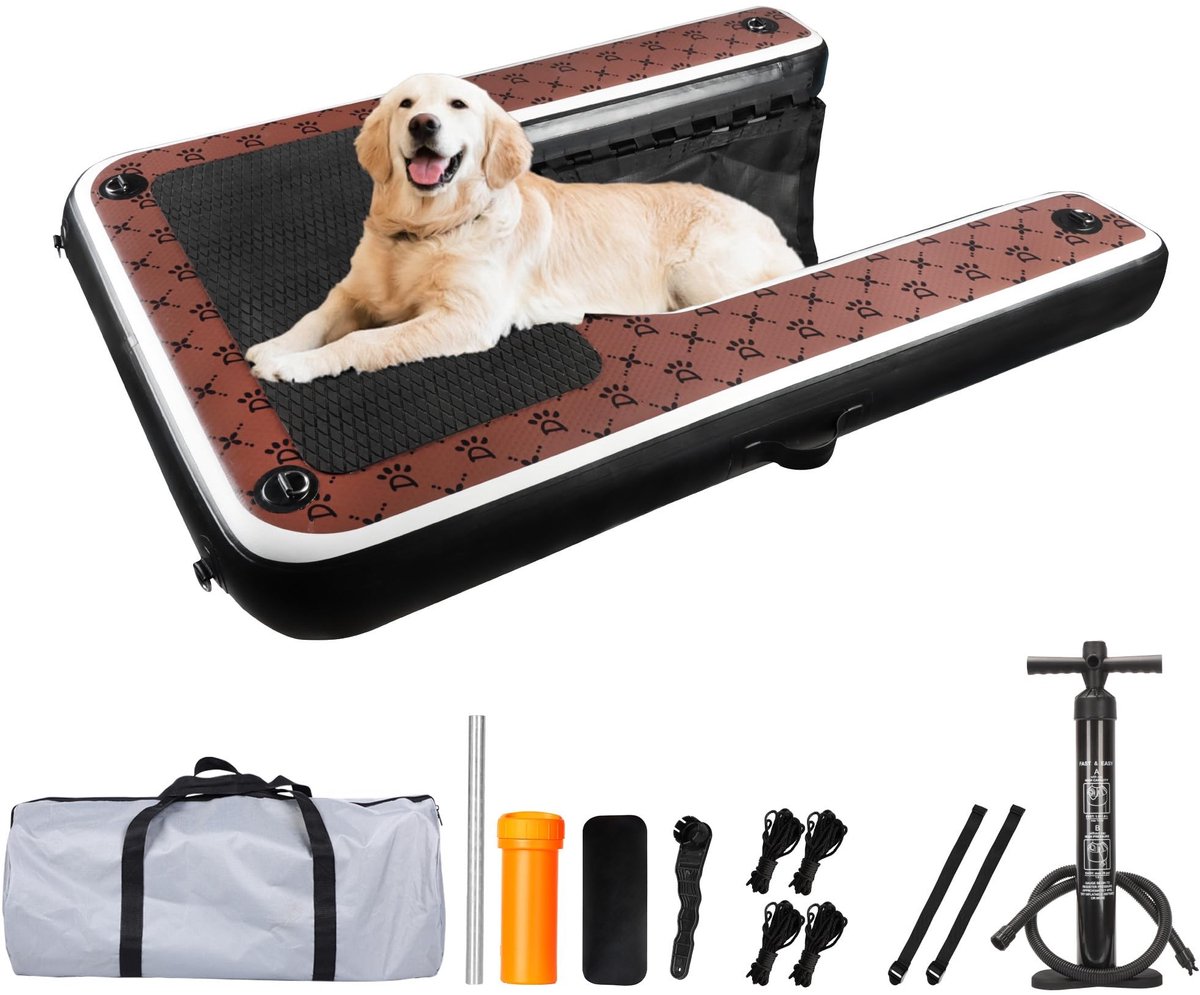 Dailygoods- Waterhelling Opblaasbaar - Drijvende Ladder - Antislip Treden - Voor Honden Tot 100 Kg - 150x120 Cm - Milieuvriendelijk - Hondenladder