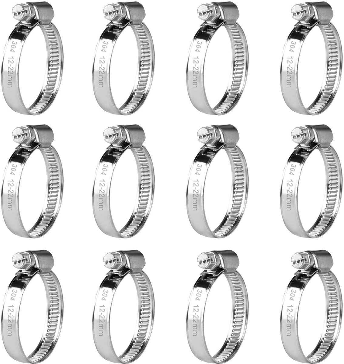 Dailygoods - Set van 12 Slangklemmen, Verstelbaar 12-22mm, Duurzame Slangklem Set