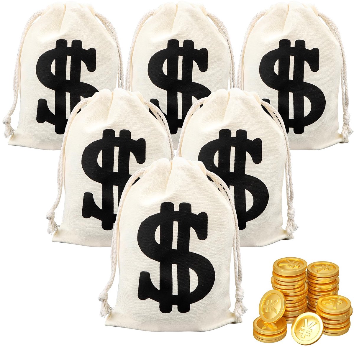 Dailygoods - Set van 6 Geldtassen met Dollarprint - Herbruikbare Cadeautassen
