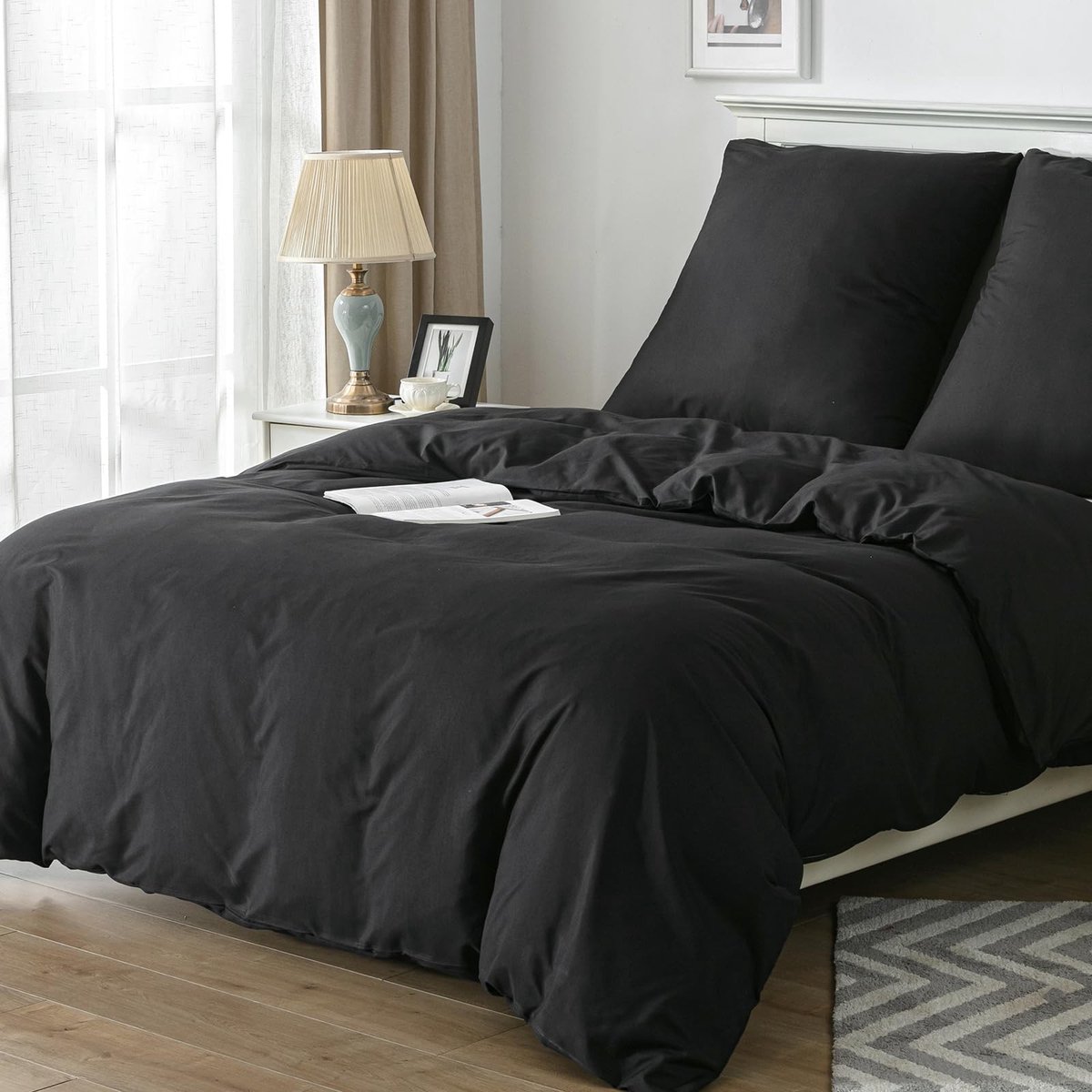 Dailygoods - Bedlinnen Set 135 x 200 cm - Zwarte Microvezel Dekbedovertrek