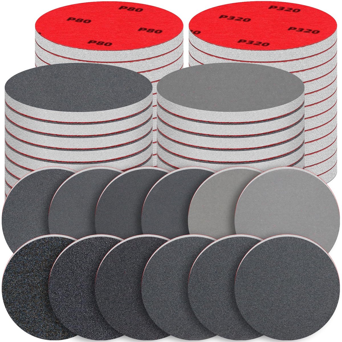 Dailygoods- Schuursponsschijven 48 Stuks - Diverse korrels 80-3000 - Haak en lus - Duurzaam - Geschikt voor hout en auto - Zachte sponsbufferlaag - Schuurpads