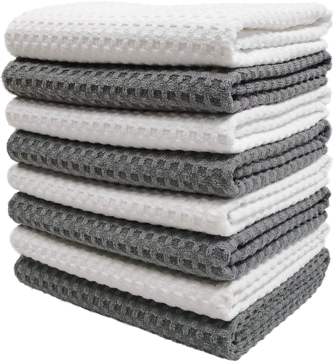 Dailygoods - Polyte Ultra-Premium Microvezel Keukenhanddoeken - Set van 8, Grijs en Wit