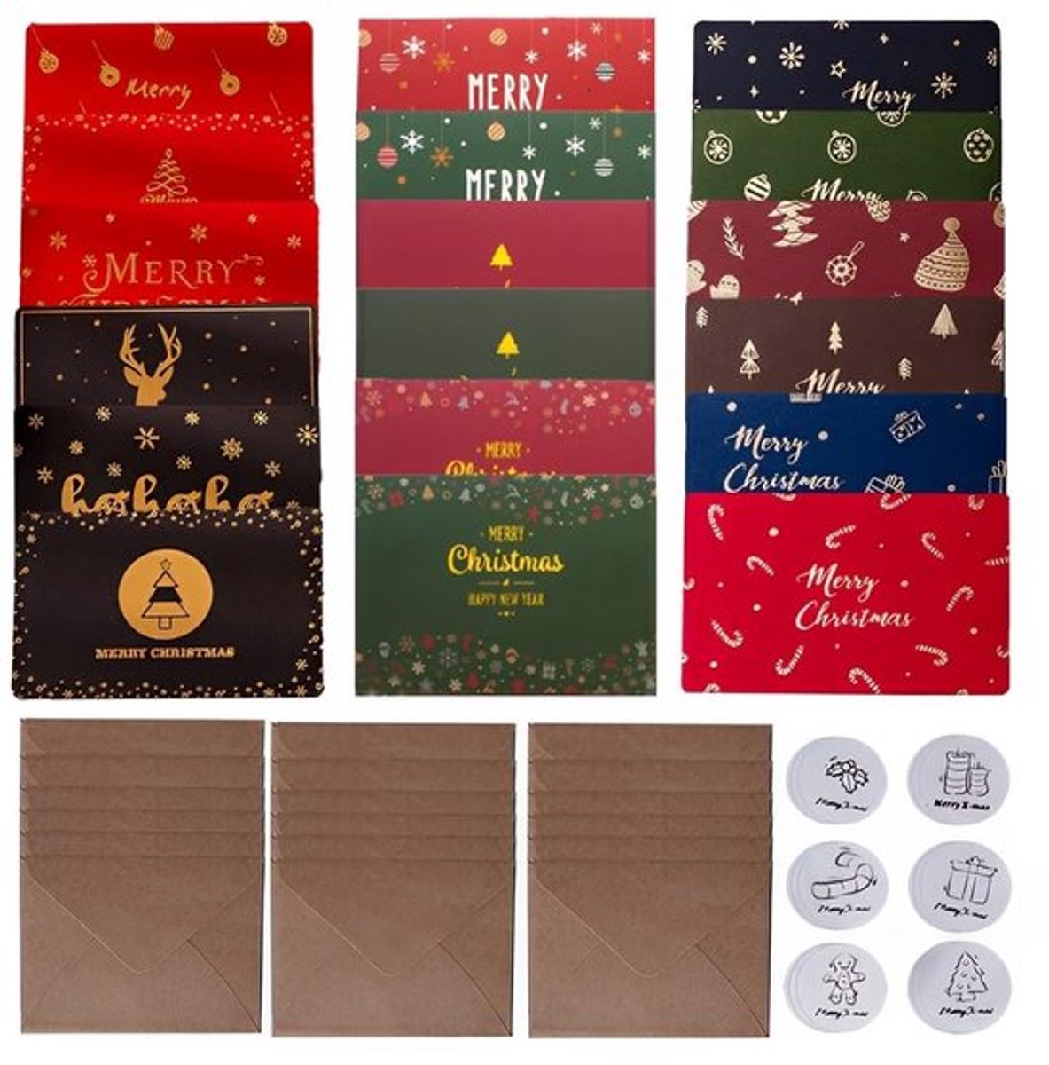- Kerstkaarten - 18 stuks - Eenvoudig en elegant - Blauw - Gevouwen met enveloppen - Voor familie en vrienden - 165 x 115 mm