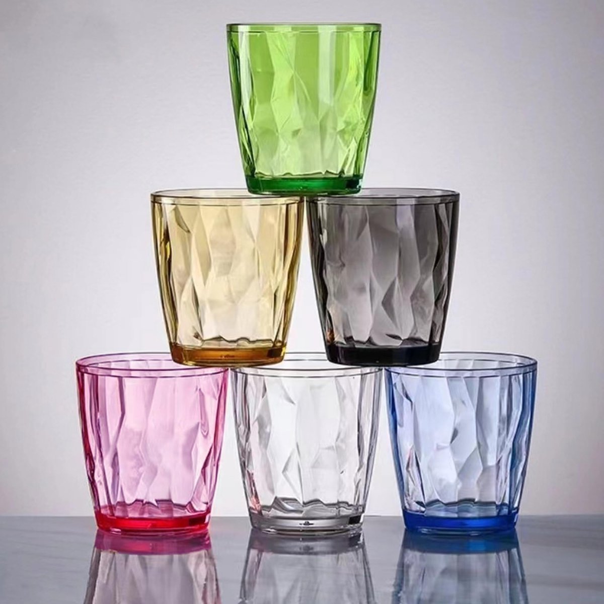 SnelShoppen - Onbreekbare Waterglazen 6 Stuks - Gekleurde Stapelbare Herbruikbare Drinkbekers 300ml - Perfect voor Feesten, Picknicks, Thuis en Restau