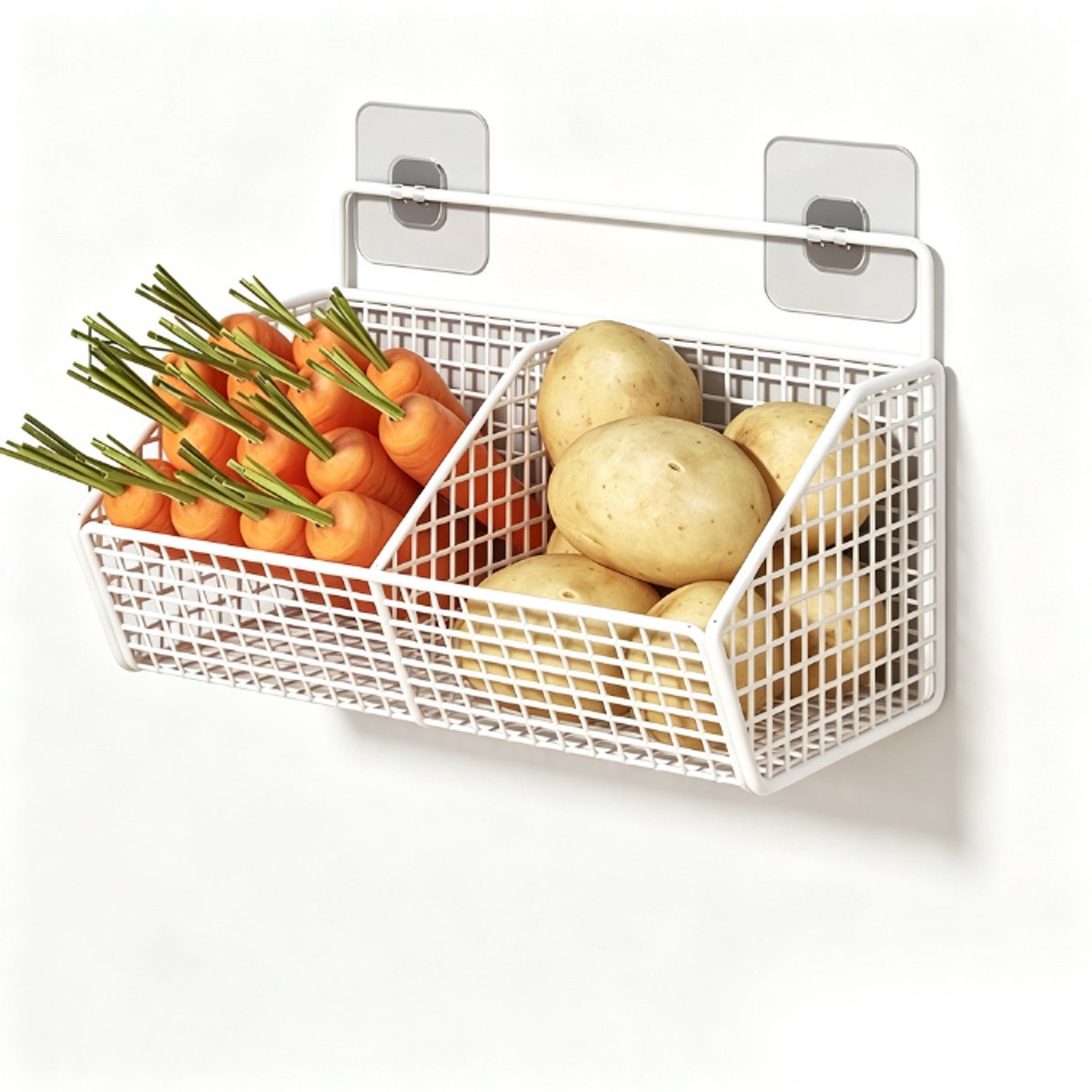Opbergmand - Ophangbaar - Opberg mandjes - Muurbevestigde Draadmand - wandmand voor Keukenopslag keuken, badkamer en bergruimte, ruimtebesparend wandopbergrek afmetingen - wit - 1 stuks - 15x11x26cm
