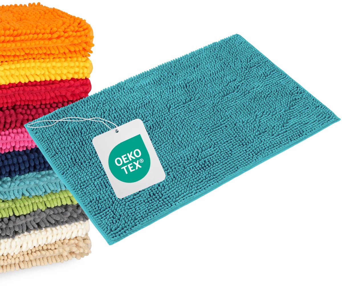 SnelShoppen - Badmat Petrol - Antislip Badkamer Tapijt 70 x 120 cm - Machinewasbaar - Toiletmat voor Badkamer of Toilet - Combineren tot Set