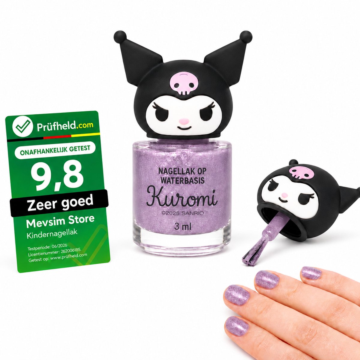 Kuromi Nagellak – Kinderen Nagellak – Glitter Nagellak – Waterbasis – Afwasbaar – Vegan – 3 ml