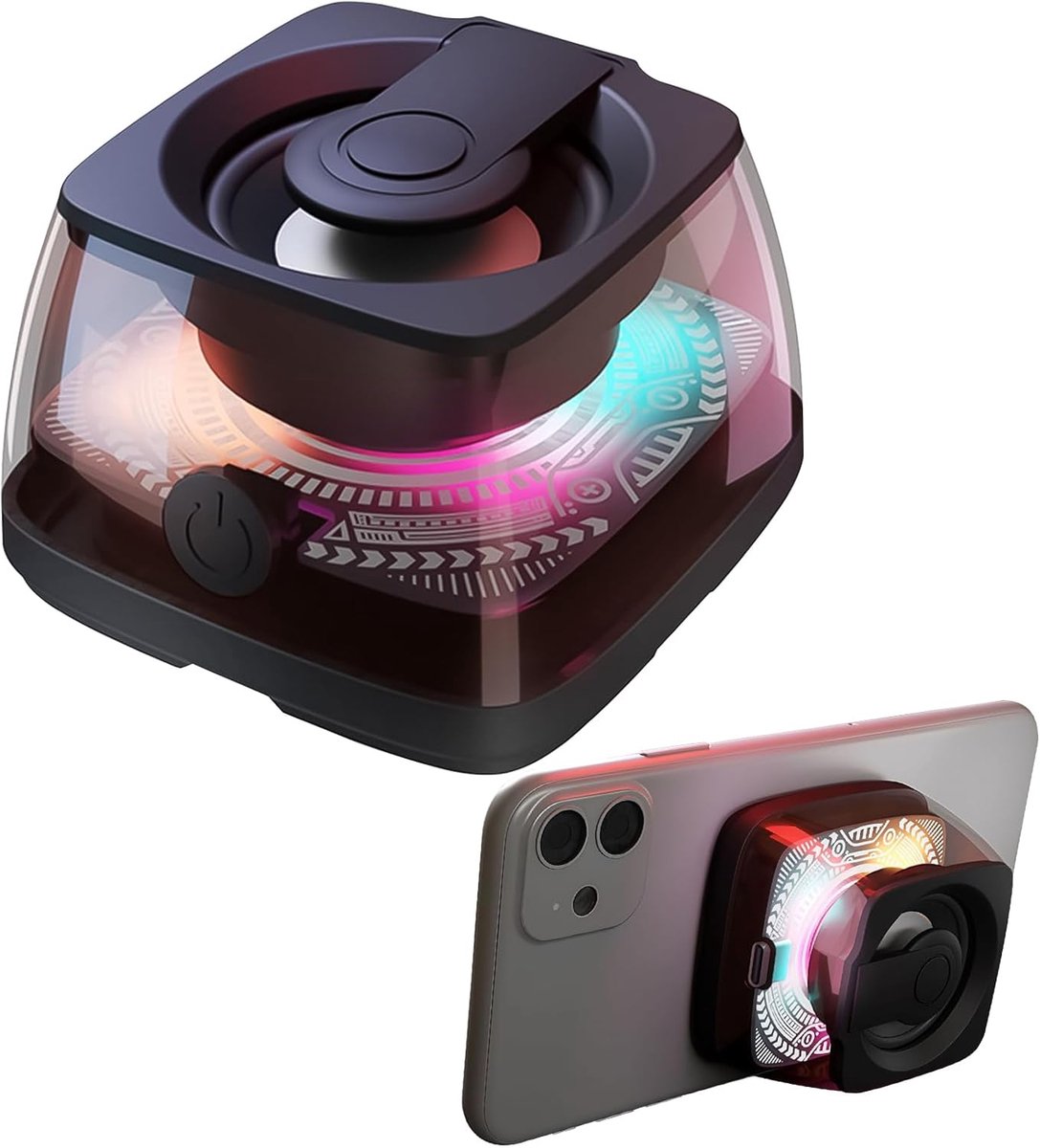 Magnetische Draagbare Bluetooth Luidspreker – 3D Ruimtegeluid, RGB-verlichting, ingebouwde telefoonhouder, TWS-koppeling geschikt voor iPhone en Android