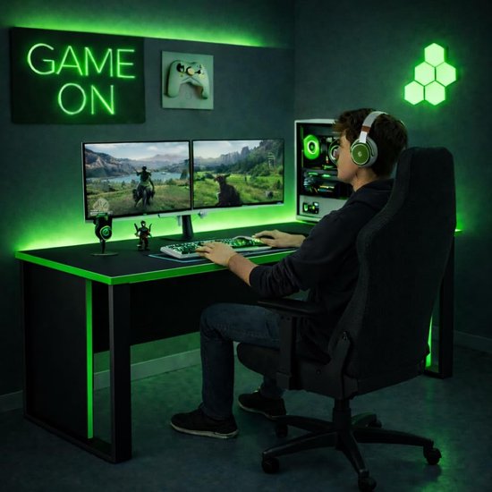 Gamingtafel Bureau - Computertafel Gamertafel - Gaming Setup - Stabiel Frame - 150 cm - Zwart Groen — afbeelding 3