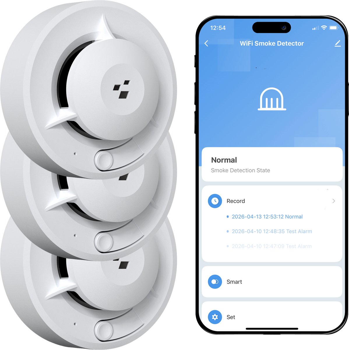 Trust Smart Home - Slimme Rookmelder met gratis App - WiFi verbinding - Foto-elektrische Sensor - 85 dB Alarm - Zonder Hub - Set van 3 - Wit