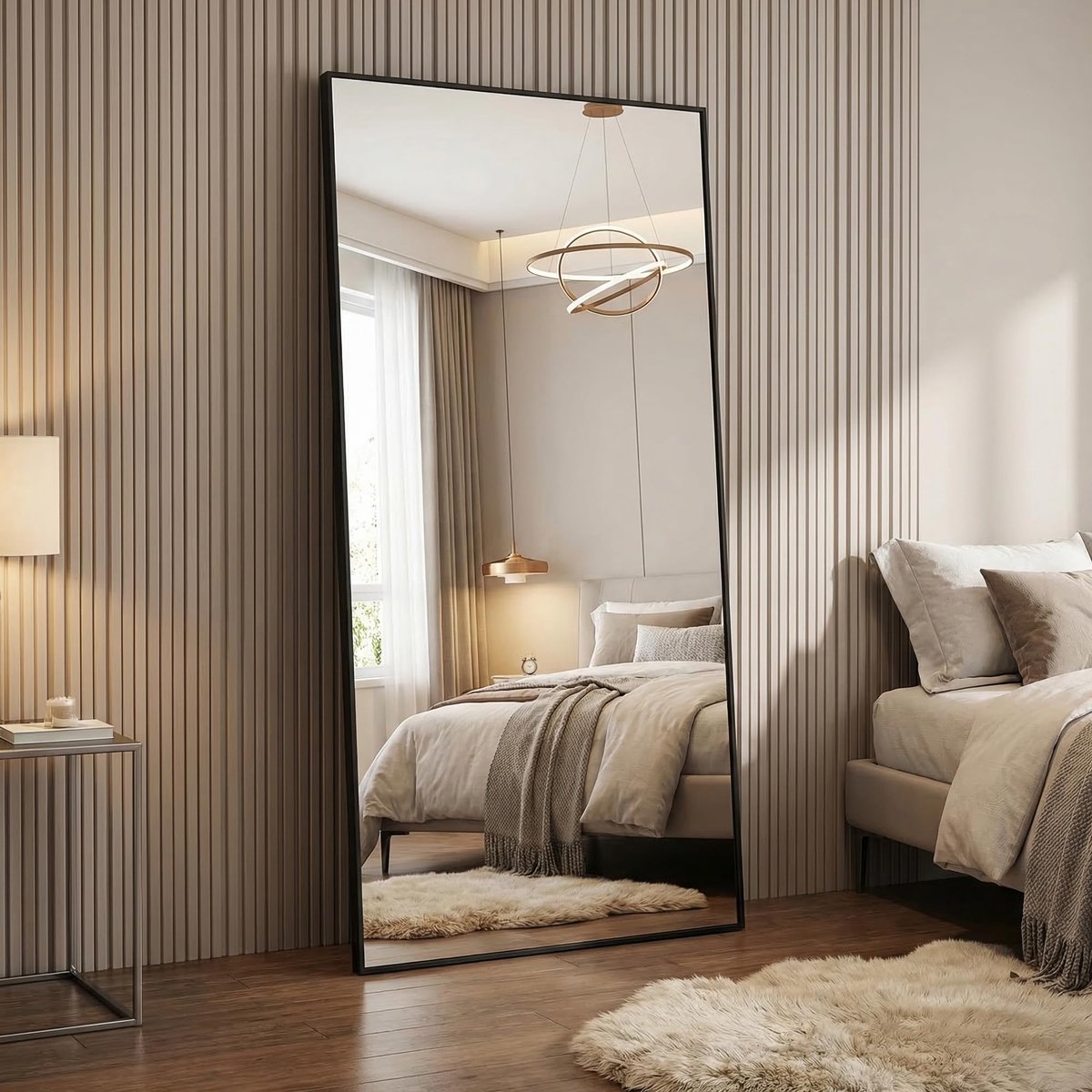SnelShoppen - Extra Grote Full-Body Spiegel 76 x 180 cm, Staande Vloerspiegel om aan de Muur te Hangen of te Leunen, Zwarte Grote Spiegel voor Slaapka