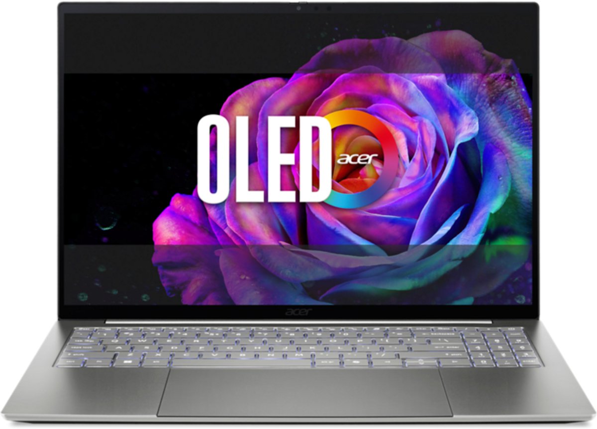 Acer Swift 16 AI SF16-71T-95GR - Copilot+ PC - Laptop - 16 inch 2.8K OLED 120Hz - Touchscreen - Core Ultra X9 - 32GB - 1TB SSD - Verlicht toetsenbord - Grijs
