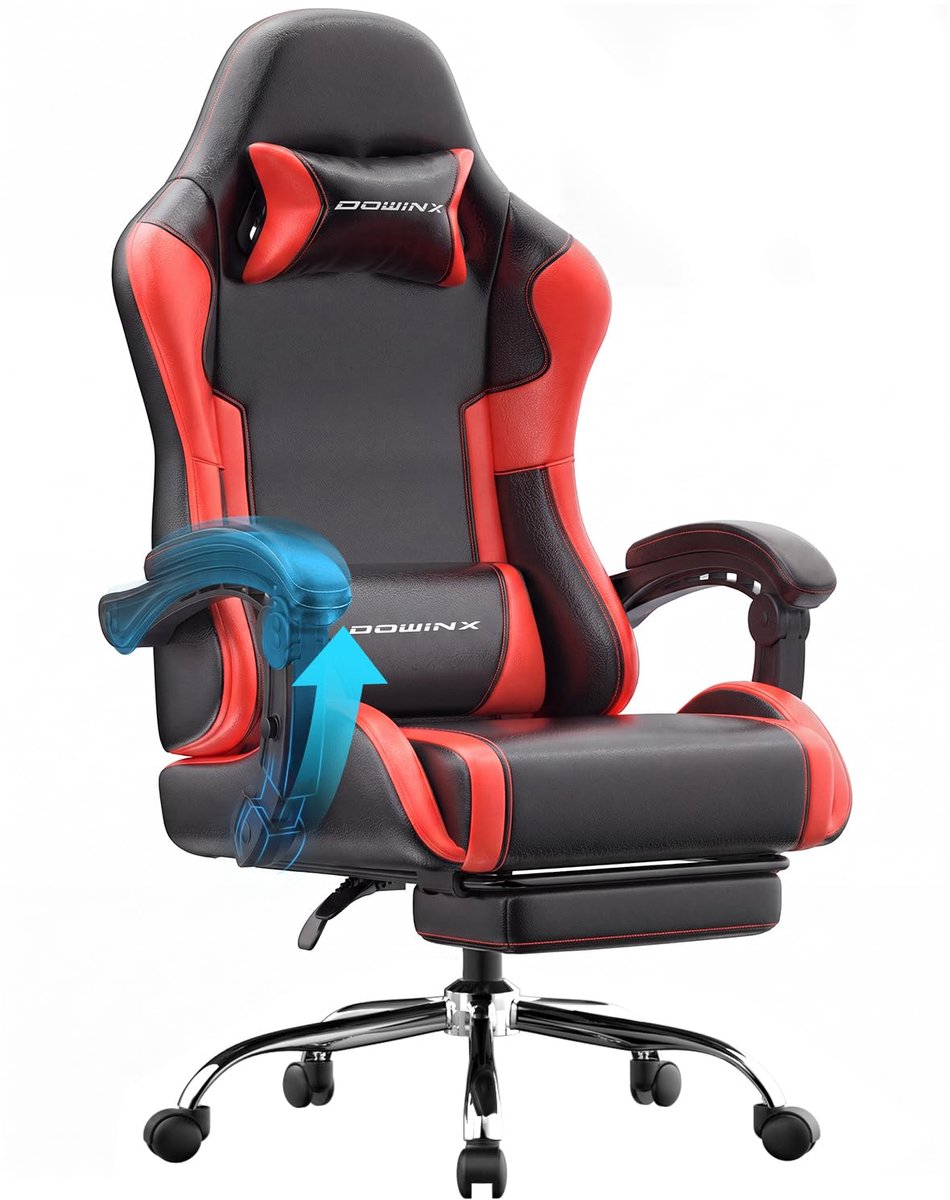 Gamingstoel - Ergonomische bureaustoel met voetensteun - Verstelbare armleuningen en rugleuning - 150 kg - Gaming en kantoor - 50 x 70 x 131 cm