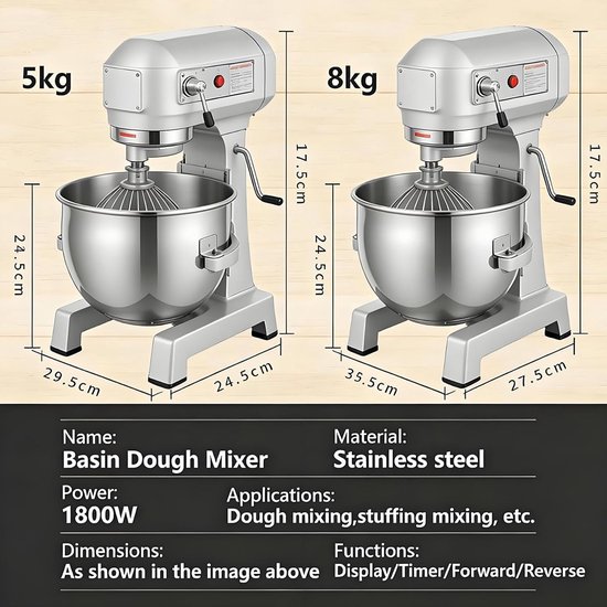 Deegmixer - Kneedmachine - Brood Bakken - Dubbele Rotatie - 5kg Capaciteit — afbeelding 3