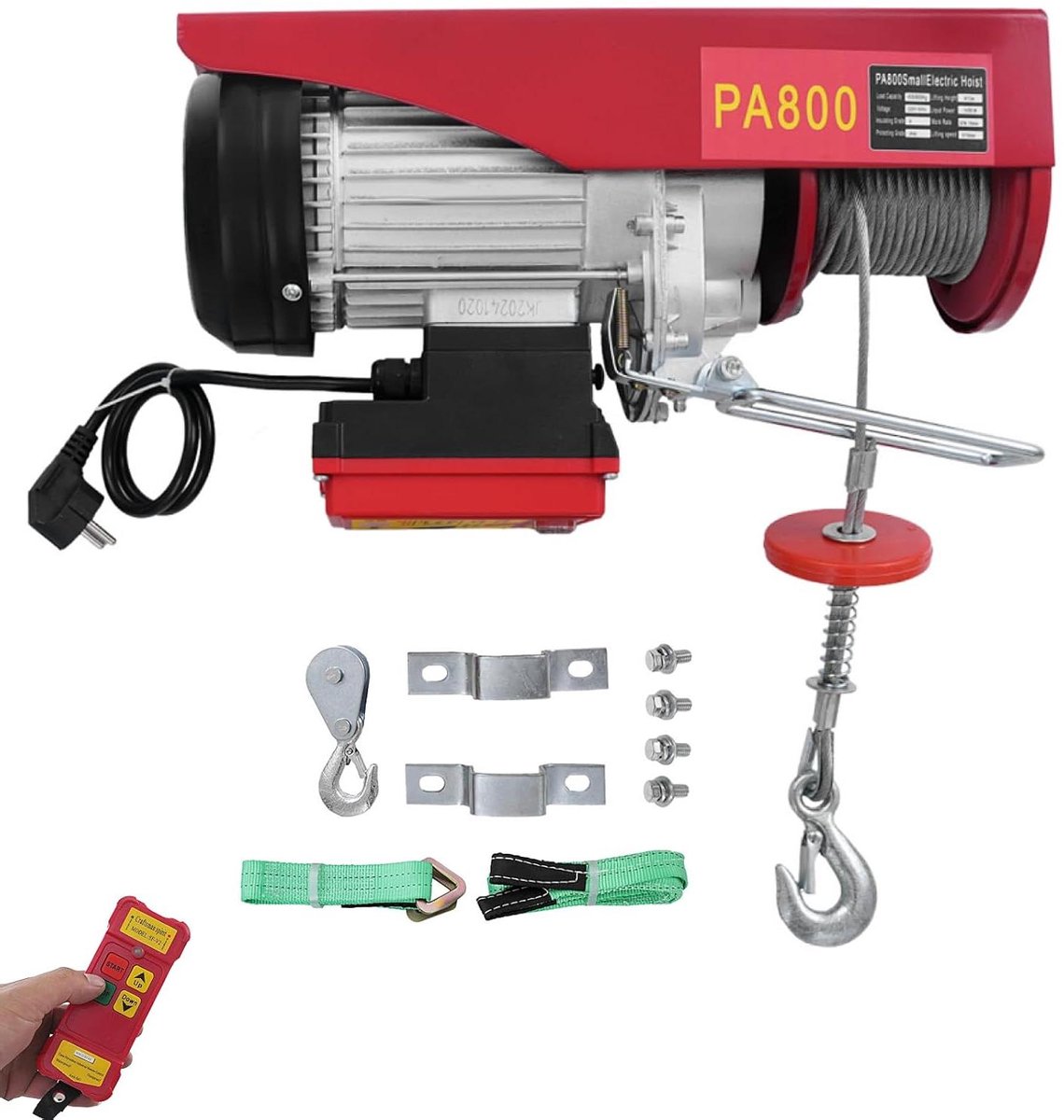 Elektrische Lier - Hefmachine Takel - Zware Lasten Hefen - Dubbele Kabel Modus - 12m Hefhoogte - Rood