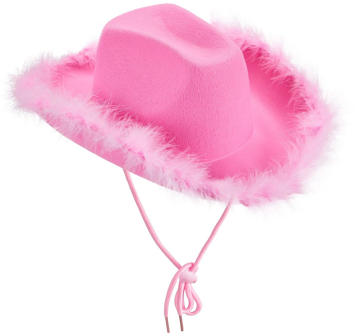SnelShoppen - Cowboyhoed Dames met Pluizige Glitterdecoratie - Cowgirl Hoed voor Feest, Carnaval, Halloween, Roze Hoofddeksel voor Meisjes