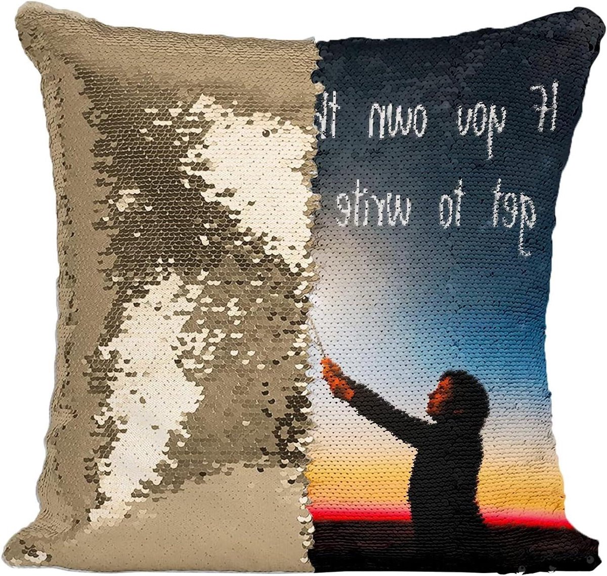Kussen Pailletten - Omkeerbaar Sierkussen - Decoratie Woonkamer - Gedrukt in Frankrijk - 40x40 cm - Goud