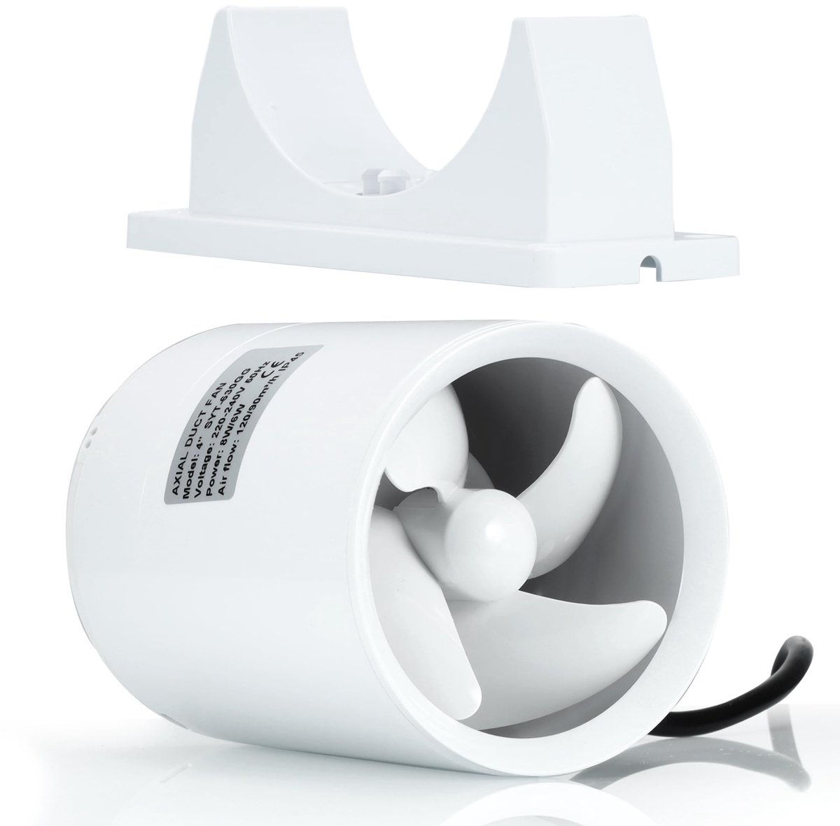 SnelShoppen - Buisventilator 100 mm met instelbare snelheid, afneembare houder, ideaal voor badkamer, toilet, keuken, garage, kas, tent - wit