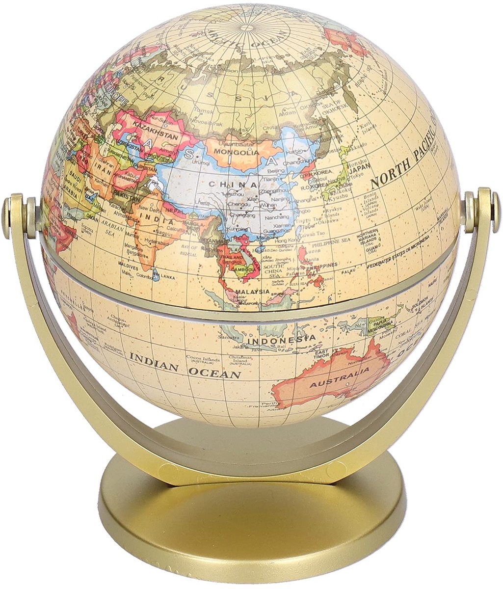 Dailygoods - 10cm Mini Wereldbol - Vintage Bruin Educatieve Globe voor School en Kantoor