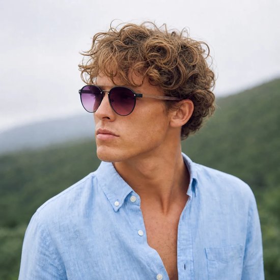 Wooda® Zonnebril Rond - Donker zwart metaal frame - Gepolariseerd - Wooda Cala Roja Gun Gris à Rosa van Wooda — afbeelding 4