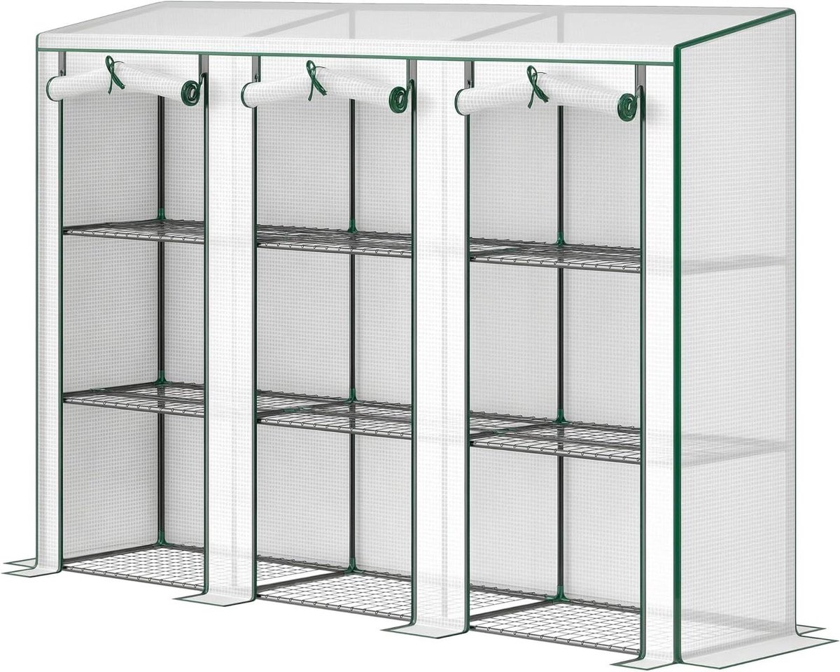 Tuinkas met planken - Balkonkas Kweekkas - Planten Kweken - 3 Niveaus - 215 x 46 x 151 cm - Wit