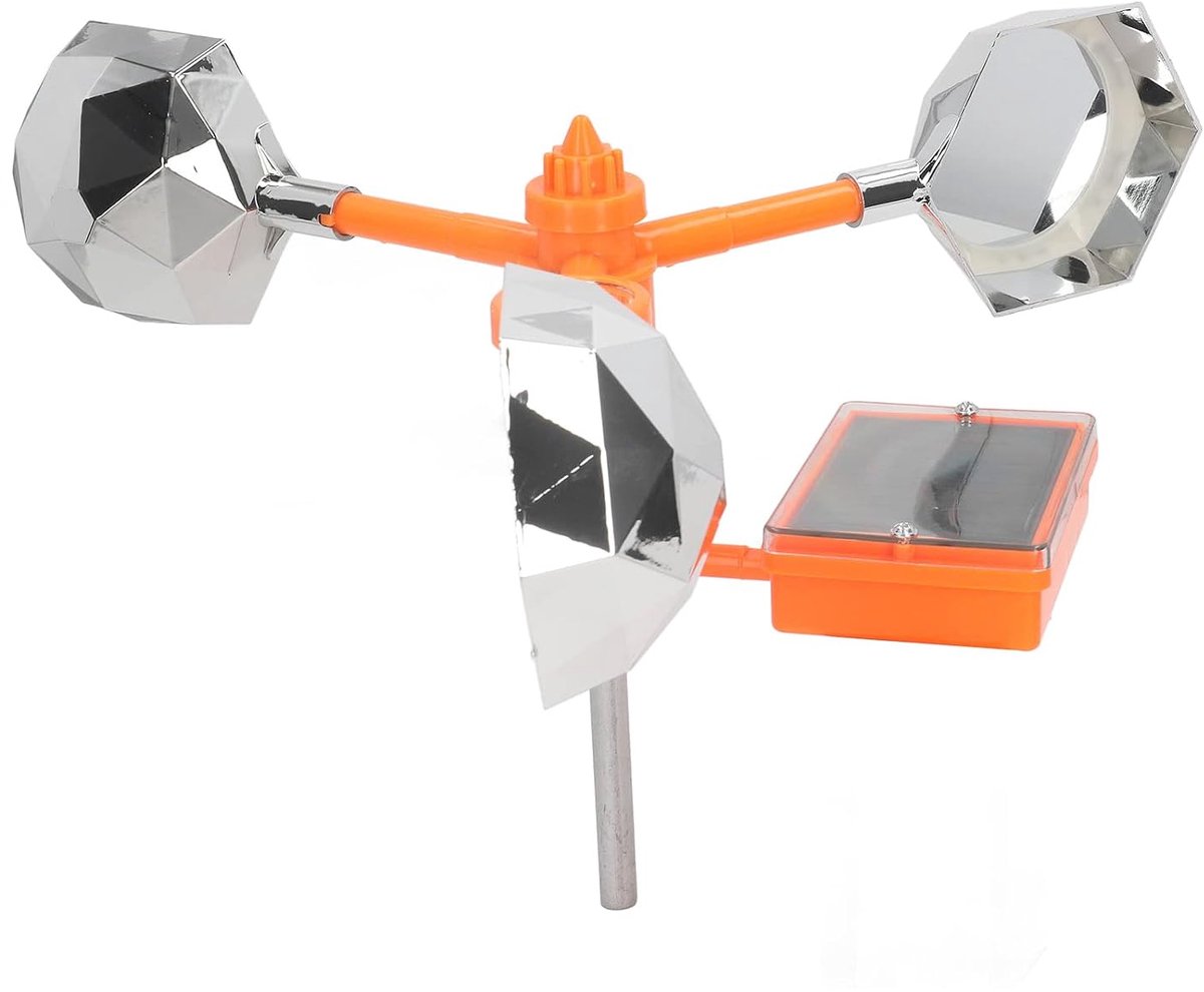 SnelShoppen - Wit Zonne-energie Vogelverschrikker met Geluid en Licht, 360 Graden Roterend, Tuinaccessoire met Spiegeldiameter 68mm en Rotatiediameter