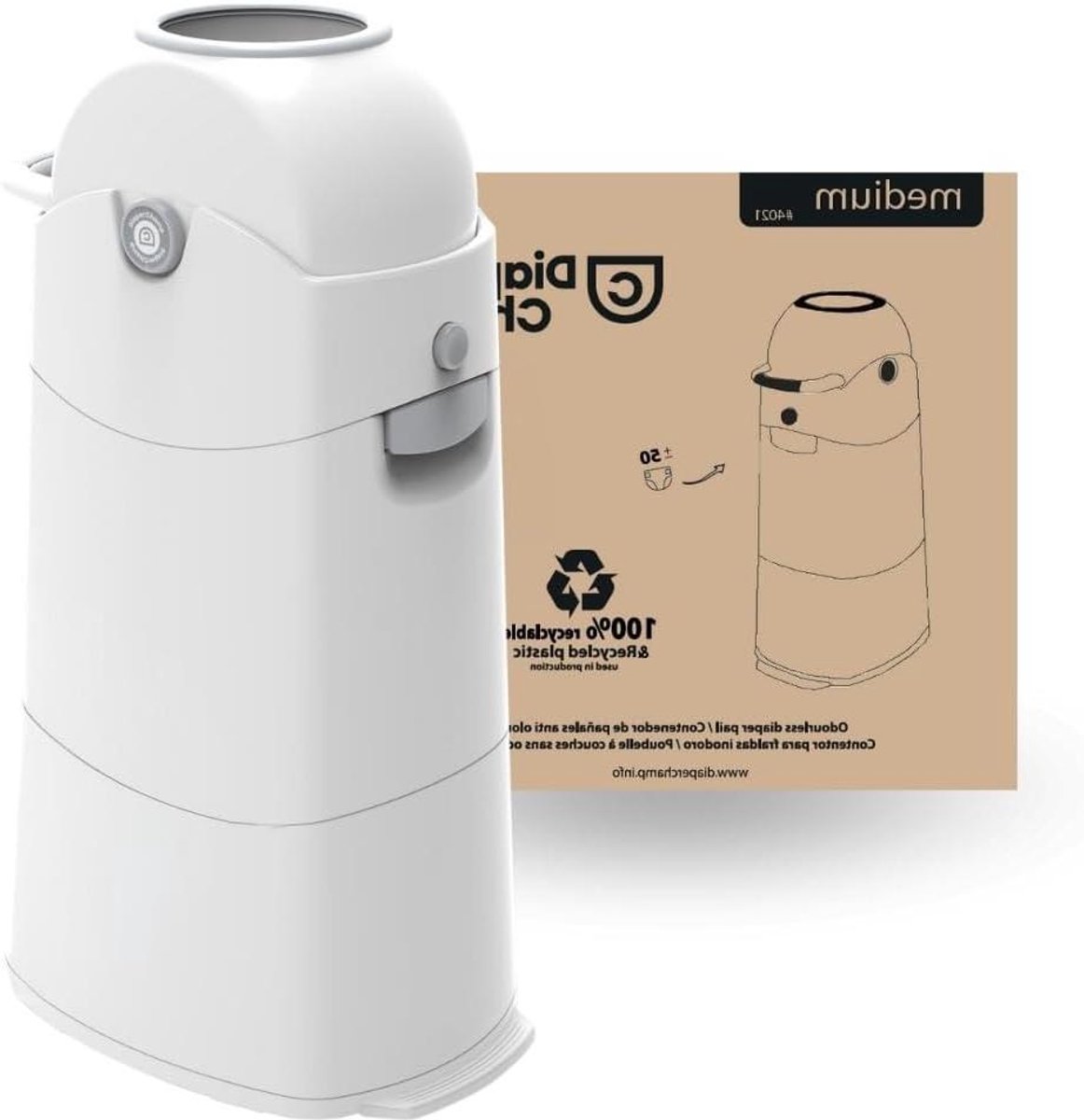 Luieremmer Classic Medium - Afvalemmer Luiers - Geurloos Luiers Opslaan - Gebruikt Standaard Vuilniszakken - 45 Liter - Wit