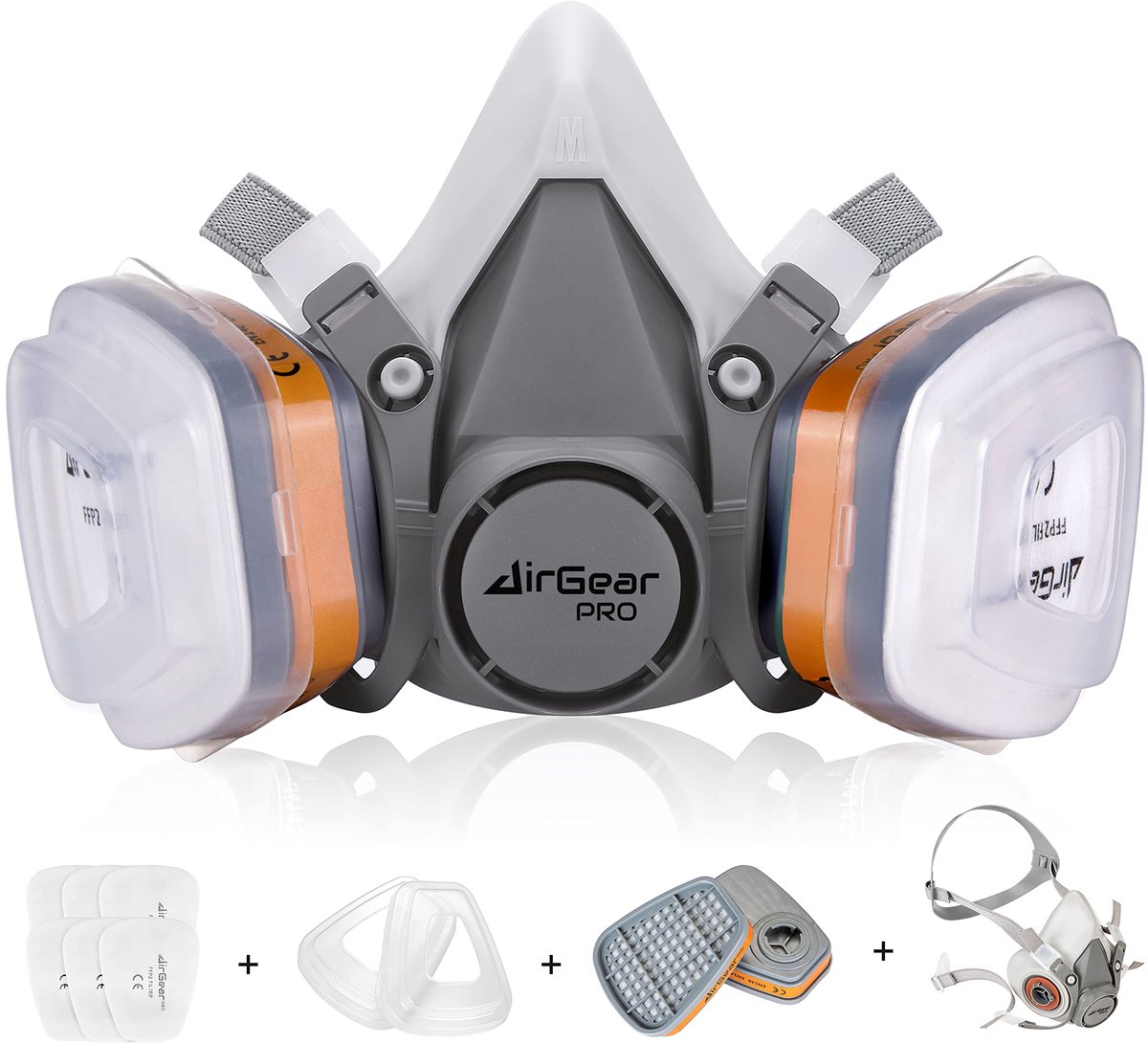 SnelShoppen - AirGearPro M-500 Herbruikbaar Stofdicht Adembeschermingsmasker met Filters voor Schilderen, Schuren, Knutselen, Anti-Gas, Ademhaling, Ve