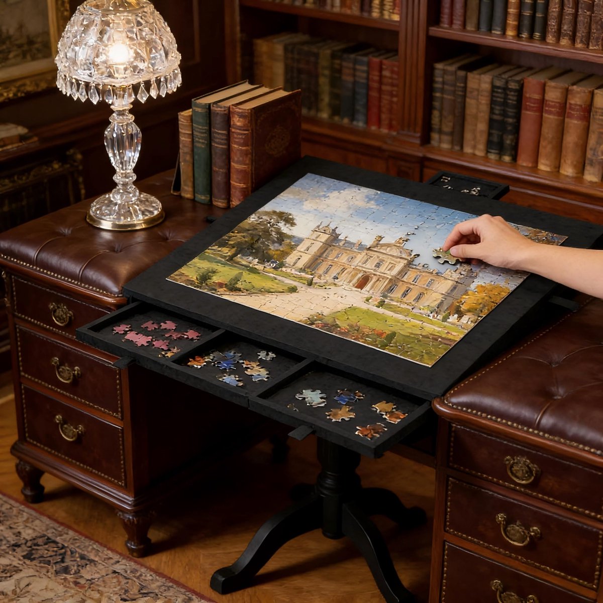 SnelShoppen - Puzzelbord met 6 Laden, 1000 Stukjes Puzzel Tafel, 2-in-1 Standaard en Deksel, Super Licht Vilt Puzzel Tafel, Draagbaar voor Tot 1000 St