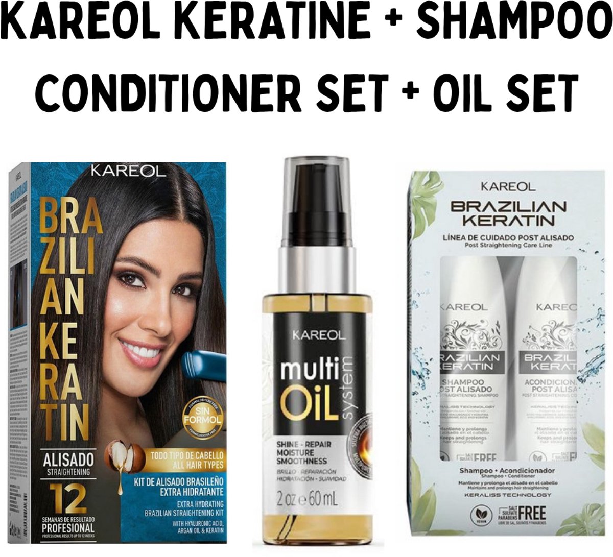 KAREOL TRIPPLE SET - Keratin Treatment 150ml + Shampoo & Conditioner 300ml + Oil 60ml