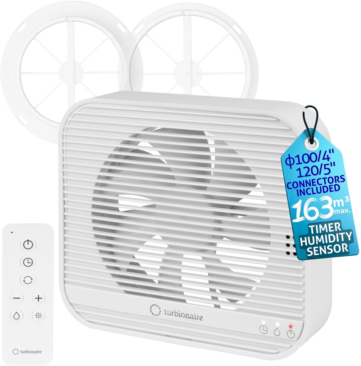 SnelShoppen - Multifunctionele Badkamerventilator - Turbionaire Axio 1012 HTR - 161 m³/u - Vochtigheidssensor - Instelbare Timer - 8 Snelheden - Afsta