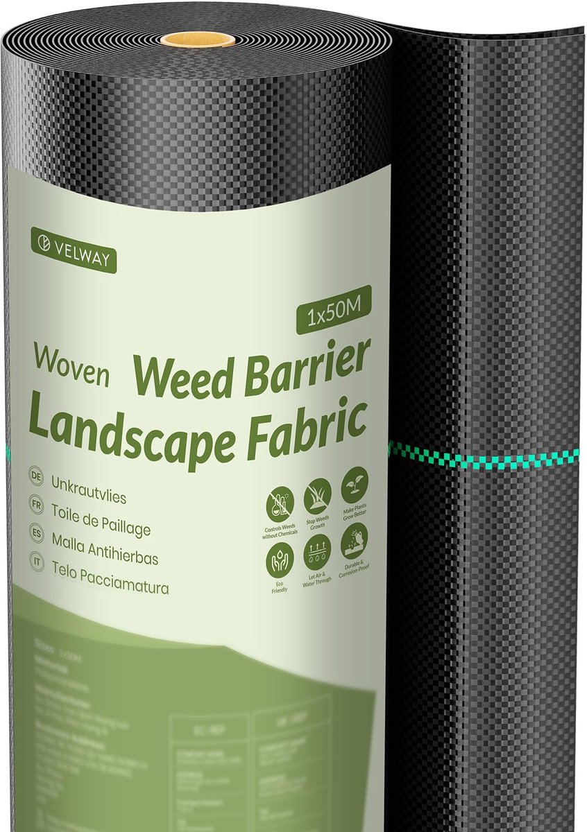 SnelShoppen - Velway Onkruiddoek voor Tuin, Extra Sterk, 1 x 50 m, Waterdoorlatend, Scheurvast Bodemdoek, Anti-Onkruiddoek Plantenfolie voor Tuin, Ver