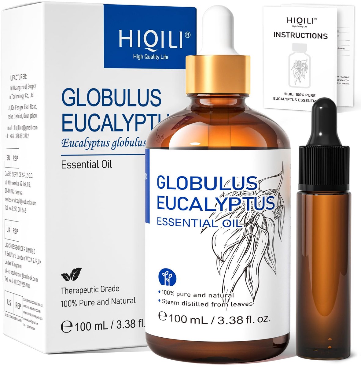 SnelShoppen - Eucalyptus Etherische Olie 100ML - 100% Pure Natuurlijke Aromatherapie voor Diffuser, Luchtbevochtiger, Huidverzorging - 3.38 Fl Oz