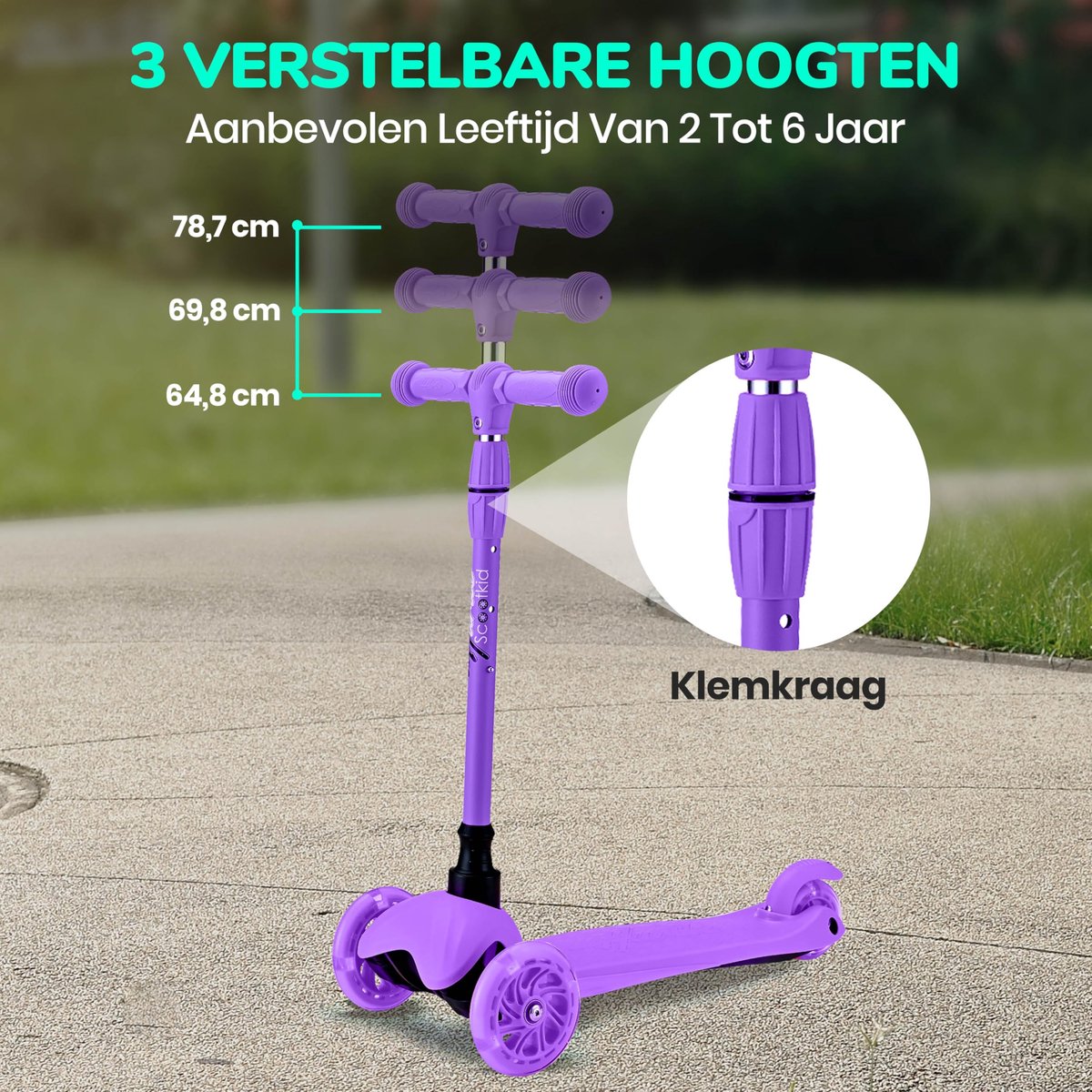SnelShoppen - Hurtle Step voor Jonge Kinderen met Verlichte LED Wielen, Driewieler Stabiliteit, Lichtgewicht, Draagbaar, Binnen/Buiten Gebruik, Geschi