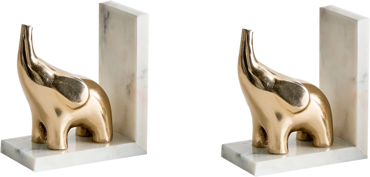 KOTEZI - Set van 2 boekensteunen - Wit/Goud - Marmer