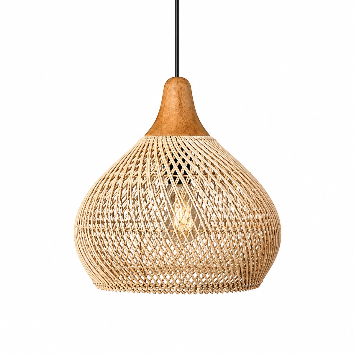ITRONIQ Rotan Hanglamp 40 x 40 CM - Bamboe Plafondlamp Voor Woonkamer en Eettafel - Boho Japandi Design - E27 - Naturel