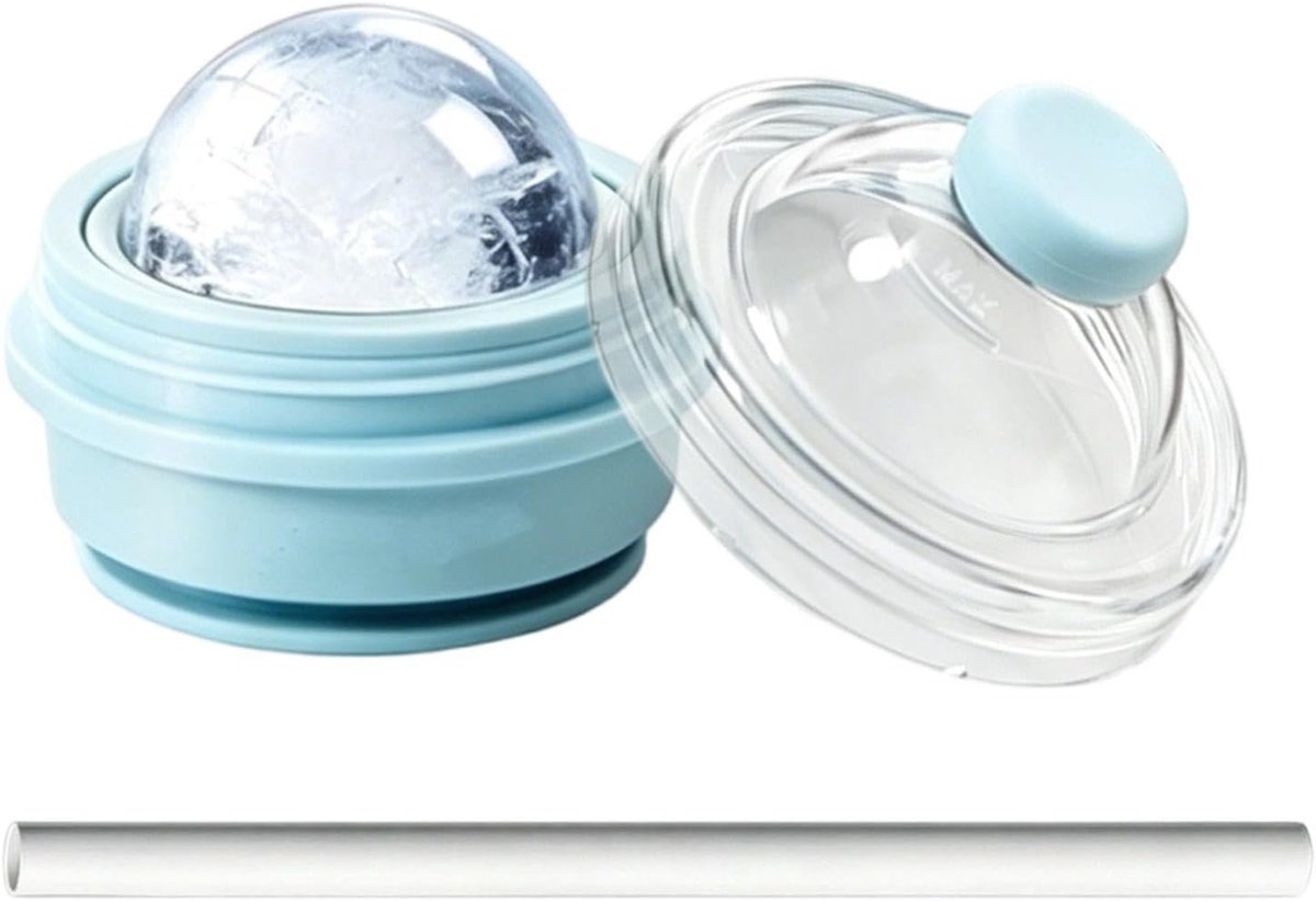 Ice Ball Maker Mal - Ice Sphere Mold Cup - Lekvrij Herbruikbaar Opvouwbaar - met Rietjesdeksel 325ml - voor Sap Melk Soda Cocktail Drank - Thuis Gym Kantoor Reizen Wandelen Outdoor - blauw