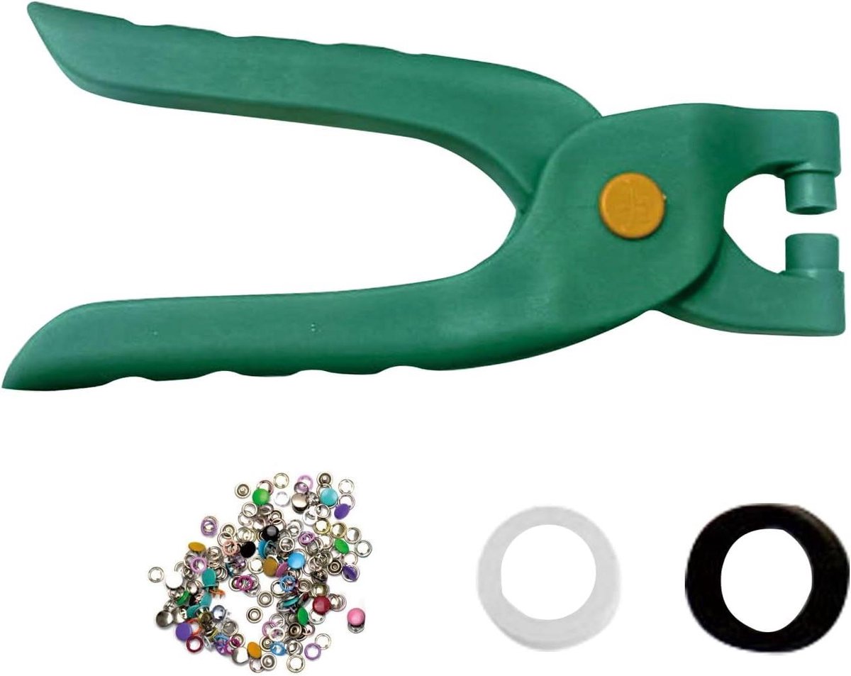 Gereedschapsset Grommets - Oogjes Tang - Bevestigen van Oogjes - Geoptimaliseerde Krachtoefening - 200 Krammen - Groen