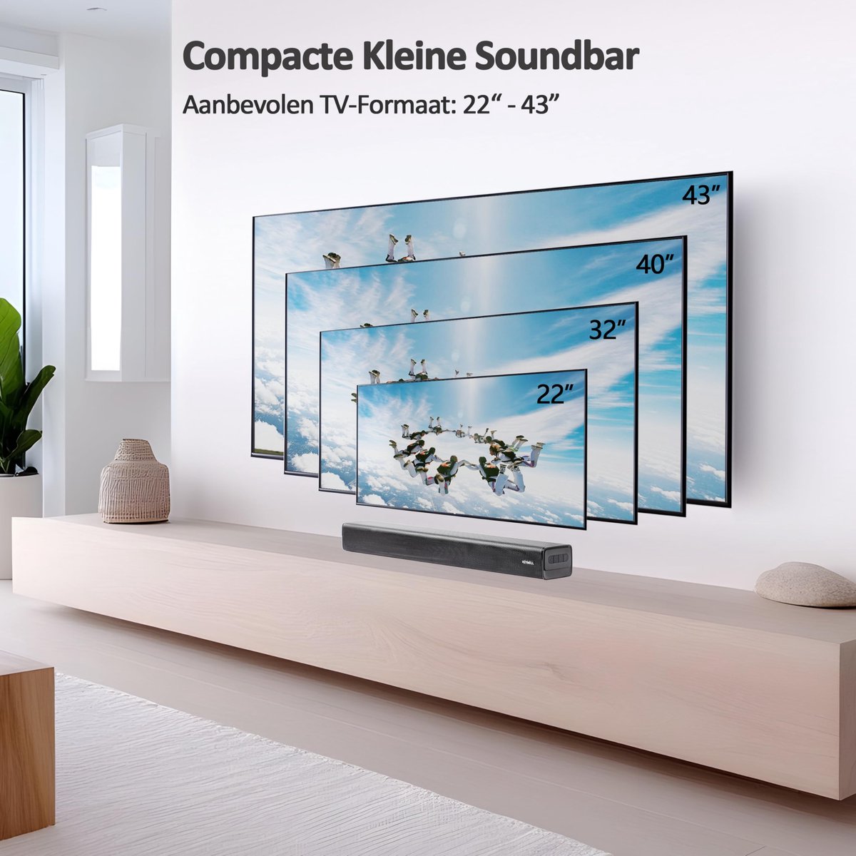 SnelShoppen - 60 cm Bluetooth SoundBar 2.1ch 120 W met Subwoofer, HDMI ARC, Optische AUX, Dialoogversterking voor TV, PC, Feest en Gaming
