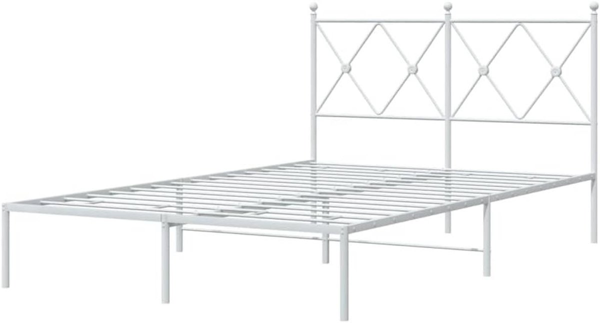 Metalen Bedframe - Bed met hoofdbord - Slaapkamer Inrichten - Robuuste Constructie - 120x200 cm - Wit