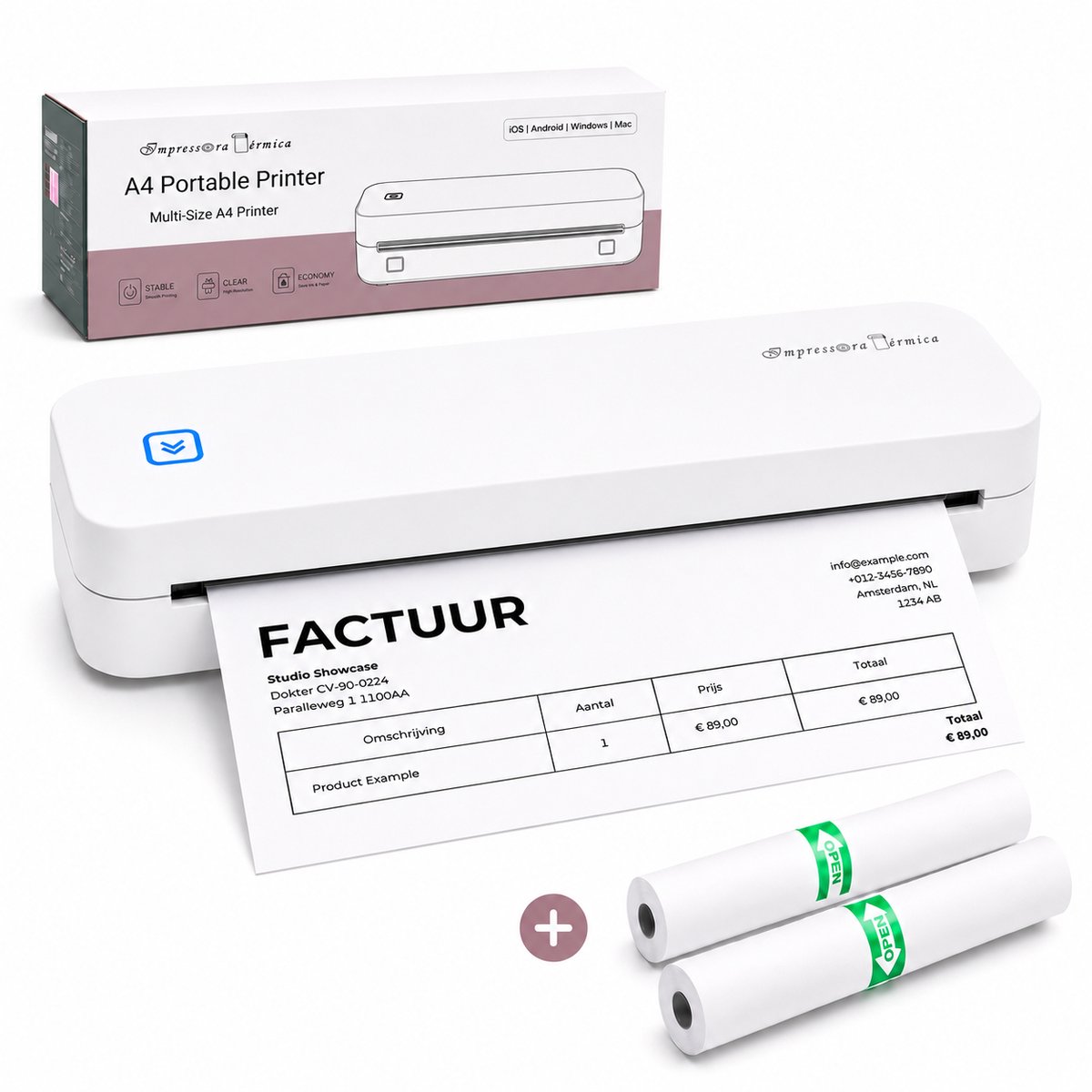 Bol.com Impressora Térmica® - Draadloze thermische printer - Mini Printer voor Mobiel/Tablet/Laptop - 304 DPI - Pocket Printer -... aanbieding