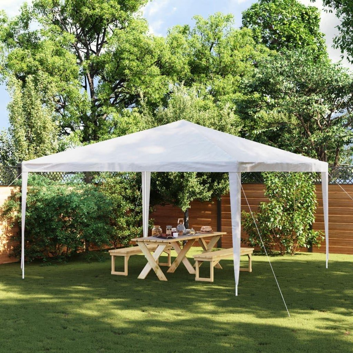 Partytent Wit - Tuinpaviljoen Feesttent - Buitenfeesten Organiseren - UV-bestendige PE-bekleding - 4 x 4 m - Wit