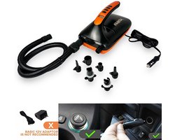 KRAKEN Elektrische SUP Pomp 12V - 20 PSI Luchtpomp voor SUP Board - Oppompen en Leegpompen - Auto Sigarettenaansteker of Powerbank - Inclusief Slang en Opzetstukken - Kajak en Luchtbed Compatibel - Compact en Lichtgewicht - Plastic