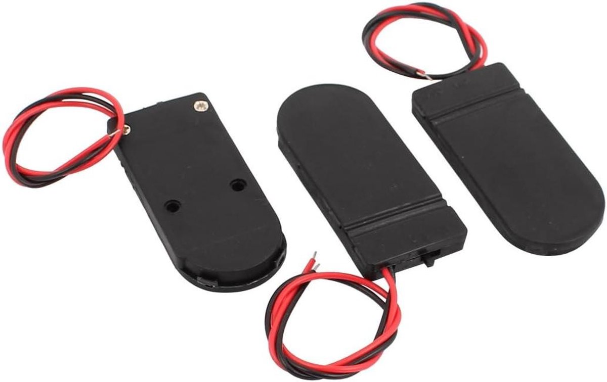 Batterijhouder CR2032 - Batterijbox 2xAA - Elektronica Projecten - 2-draads Aansluiting - 3 stuks - Zwart