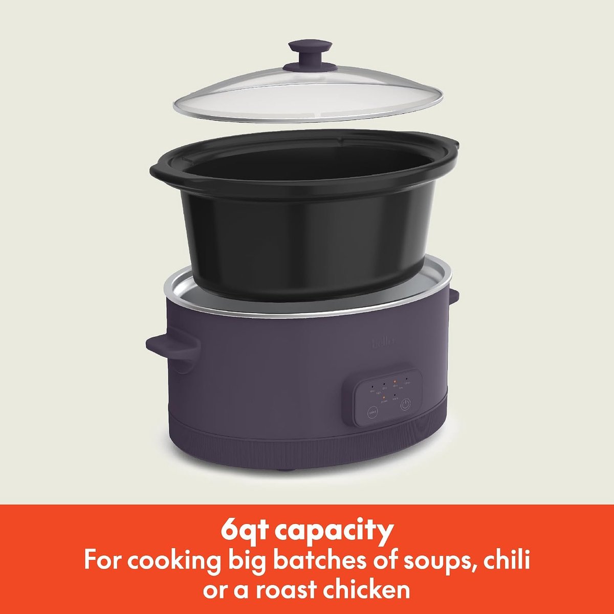 Slow Cooker - Crockpot Stoofpot - Grote Maaltijden Bereiden - Keramische Antiaanbaklaag - 6 Liter - Pruim – foto 5